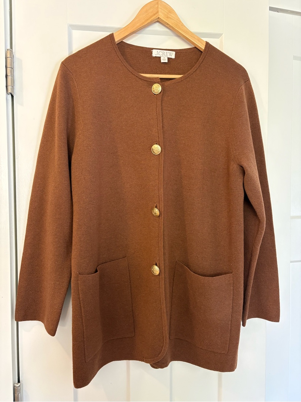 J. Crew Women's Chestnut Brown Crewneck Button Cardigan